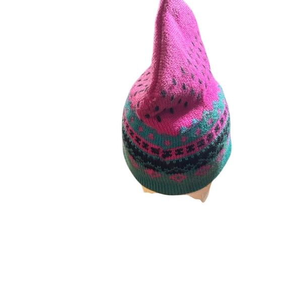 Vintage watermelon beanie ski hat Cappello wool pink and turquoise blue - Picture 4 of 7